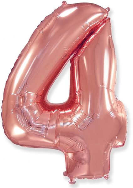 Шар (40''/102 см) Цифра, 4, Розовое Золото, 1 шт.