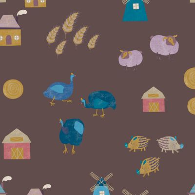 Ферма, цесарки, хрюшки, овечки на тёмном