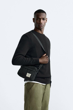 ZARA СУМКА ИЗ ТКАНИ, ЧЕРНЫЙ