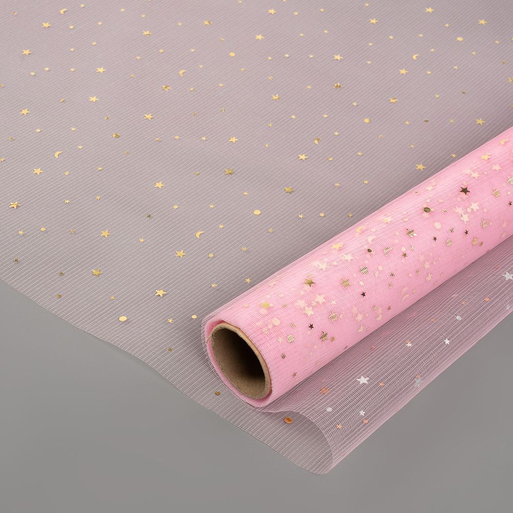 Фатин в рулоне (0,48*4,57 м) Звездное сияние, Розовый, Металлик ДБ