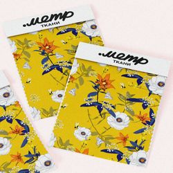 Ткань шифон яркие цветы с синими листьями