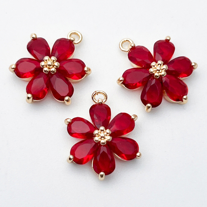 Подвеска Цветок, цвет золото + красный, размер 17*13 мм, цена за 1 шт