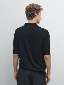 Massimo Dutti Трикотажное поло с короткими рукавами, темно-синий