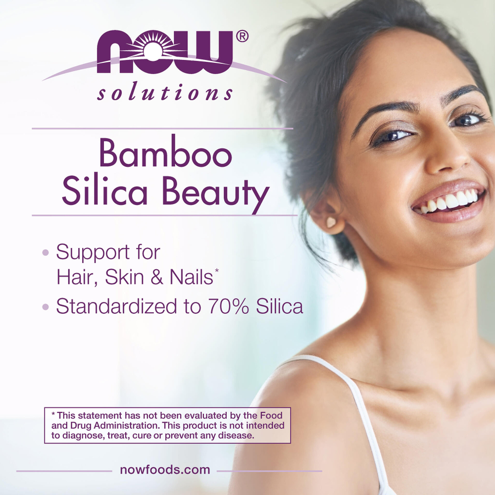 NOW Foods, Solutions, Bamboo Silica Beauty, диоксид кремния из бамбука, 90 вегетарианских капсул (380 мг в 1 капсуле)