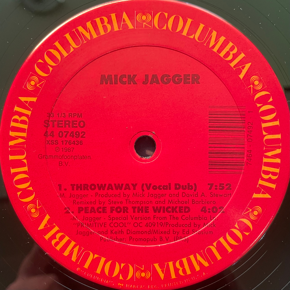 Mick Jagger ‎– Throwaway (США 1987г.) 12", 45 RPM
