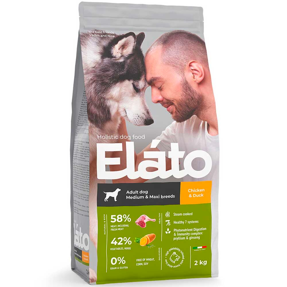 Elato Holistic корм для взрослых собак средних и крупных пород с курицей и уткой (Adult Dog Medium & Maxi Chicken & Duck)