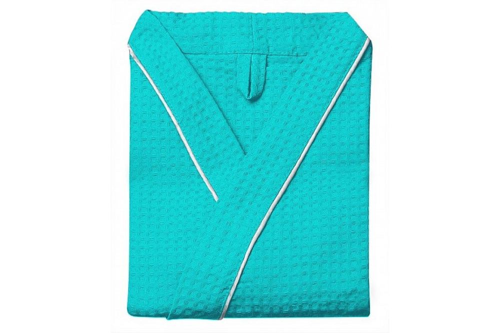 Халат вафельный Home One с кантом изумруд 58