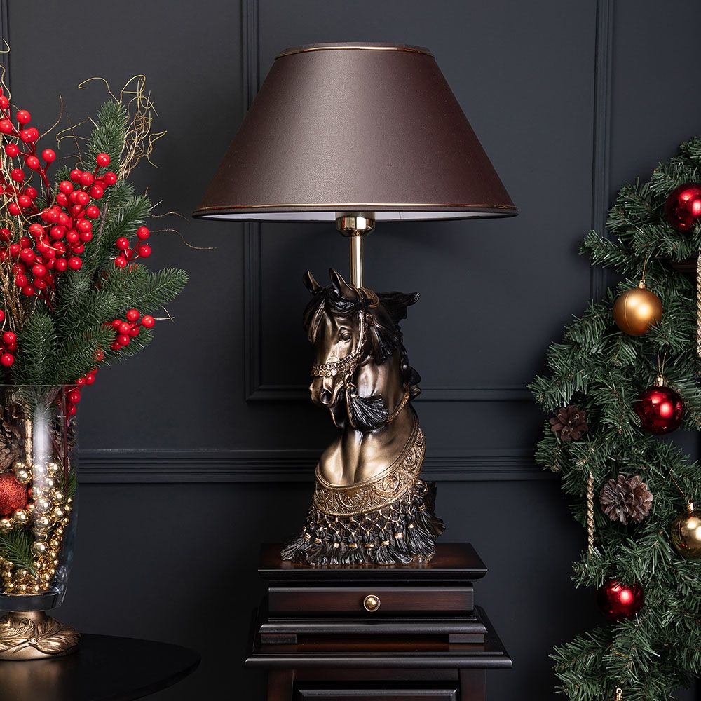 Настольная лампа с бюро Лошадь императора Бронза с абажуром 38 Мокко