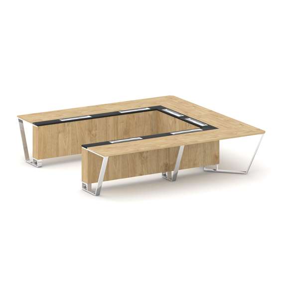 Steel Meet Стол переговорный П-образный MM-PR.B.SP-11P Тиквуд Светлый/Графит Глянец/Нержавеющая Стал