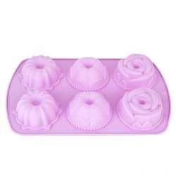 Форма силиконовая для выпечки 6 ячеек "Цветочный микс" 7*7*3,5см/ 27*17*3,5см.(4вида)