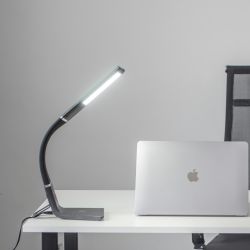 TLD-565 Black-LED-360Lm-3000-6000K-Dimmer-WR Светильник настольный. 12W. Сенсорный выключатель. Диммер. Беспроводное зарядное устройство. Черный. ТМ Uniel