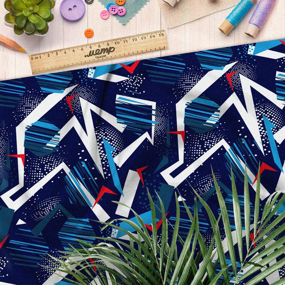 Ткань барби зимняя графика на тёмно-синем фоне