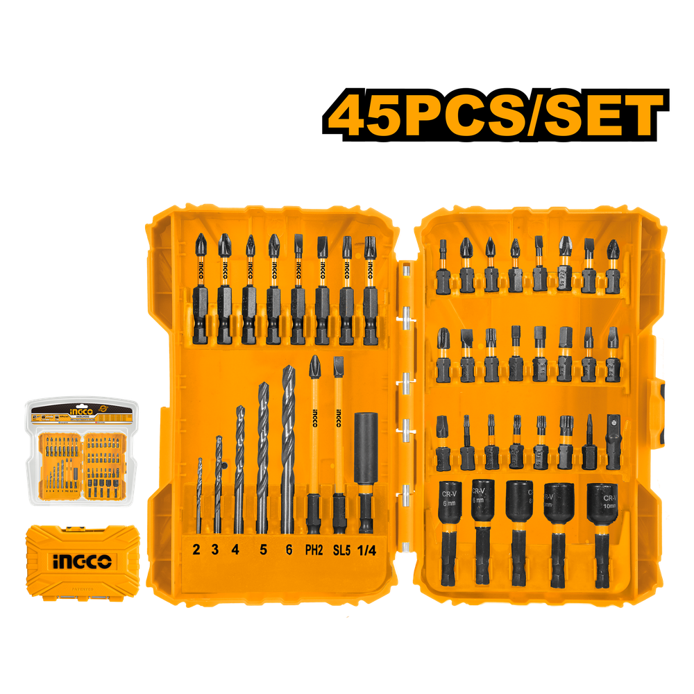 Набор ударных бит, головок ,сверл 45 шт INGCO AKDL24502 INDUSTRIAL