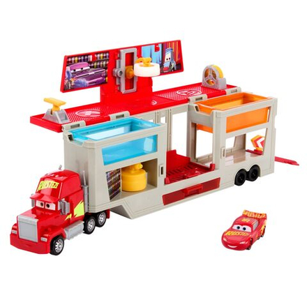 Машинки Mattel Disney Pixar Cars - Машинки из мультфильма Тачки - Мобильная покрасочная мастерская. Набор смены цвета с транспортером и меняющий цвет автомобиль Молния МакКуин HPD82