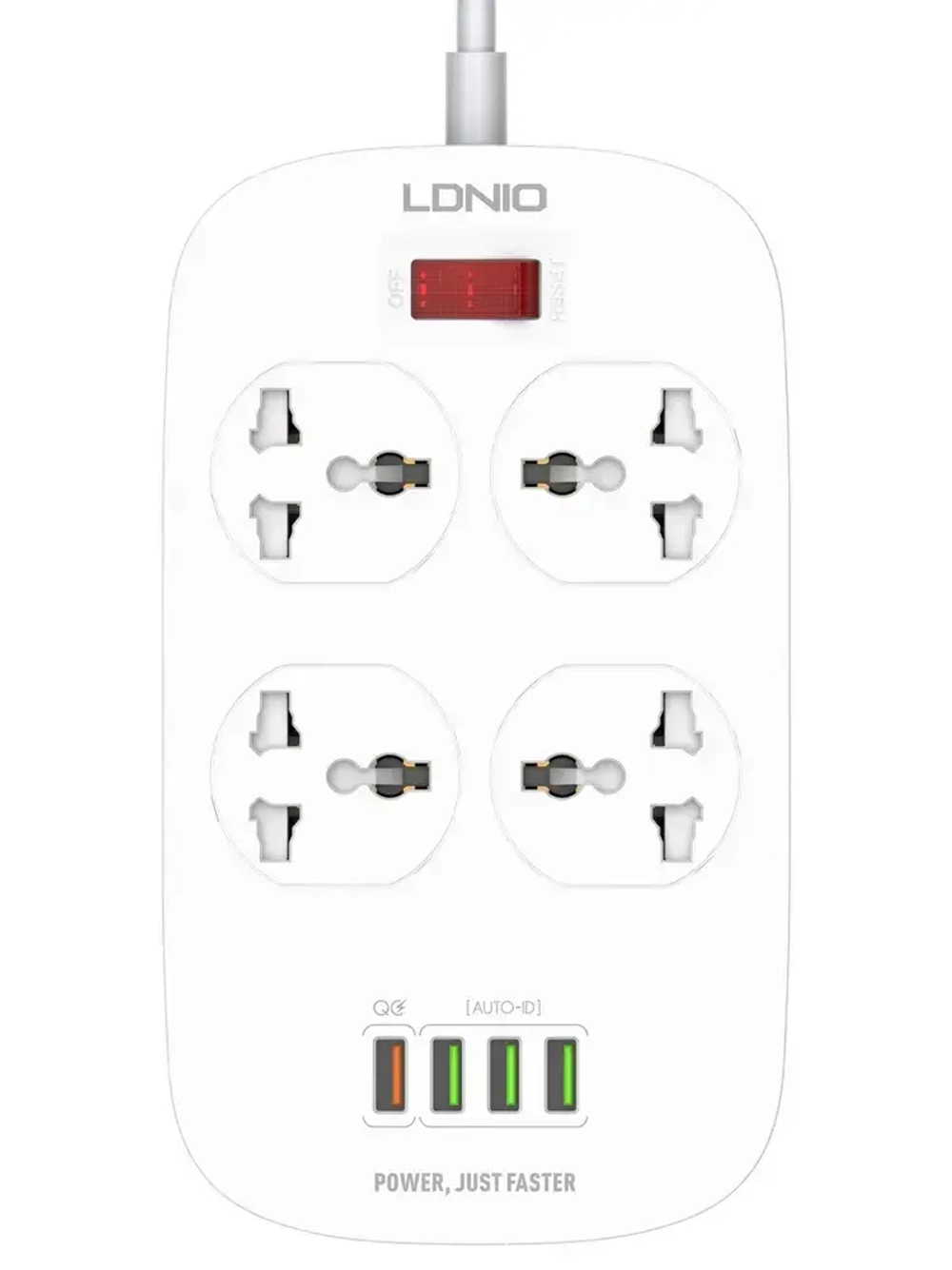 LDNIO cетевой фильтр с умной зарядкой, модель SC4407Q, 2 метра, 4 USB, тройник разветвитель с заземлением и выключателем, белый