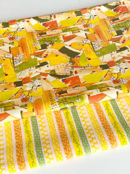 ЯПОНСКАЯ АБСТРАКЦИЯ, ЖЕЛТЫЙ, ЗЕЛЕНЫЙ - 100% хлопок 7