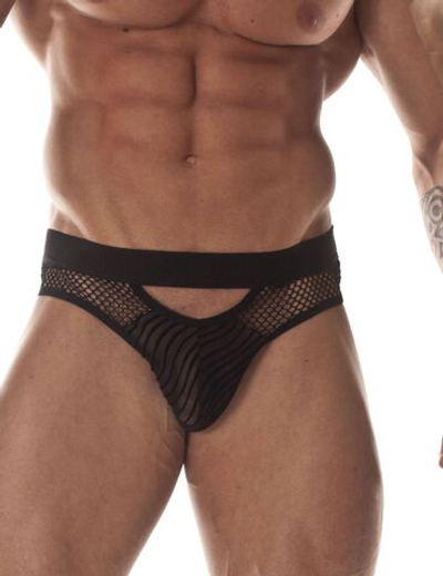 Сексуальные полупрозрачные трусы-слипы с сетчатыми вставками (Размер: XL) (Цвет: черный)