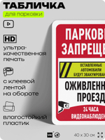 Табличка для парковки "Парковка запрещена, оживленный проезд, видеонаблюдение", для дома, офиса, организаций, 40х30 см, Silver Plane x Айдентика Технолоджи