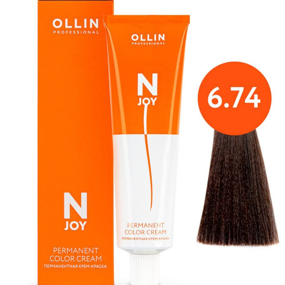 OLLIN PROFESSIONAL N-JOY - перманентная крем-краска для волос, 6/74 темно–русый коричнево-медный, 100 мл