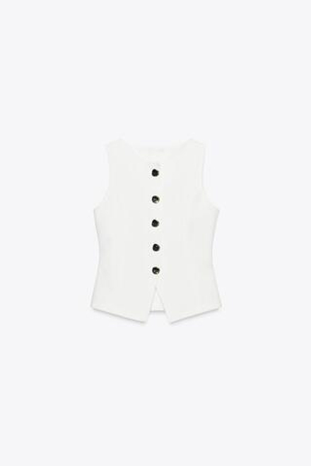 ZARA ТОП-ЖИЛЕТ С ПУГОВИЦАМИ, ЖЕЛТОВАТО-БЕЛЫЙ