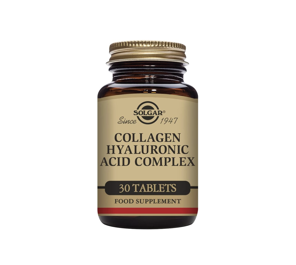 Комплекс Solgar Collagen с гиалуроновой кислотой, 30 таблеток — Гидролизованный коллаген типа 2 — Помогает избавиться от тонких линий и морщин — Повышает выработку коллагена и эластичность кожи — Не содержит ГМО, глютена и молочных продуктов — 30 порций