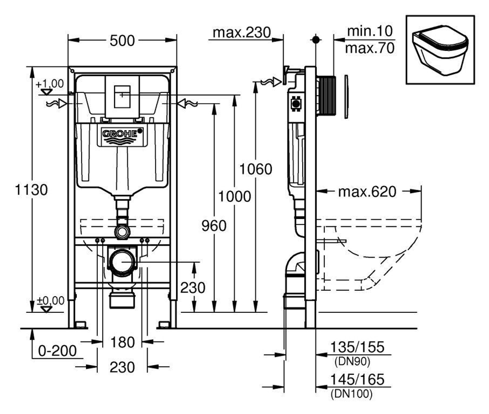 Инсталляция для подвесного унитаза Grohe Rapid SL 38772001 3 в 1 с кнопкой смыва