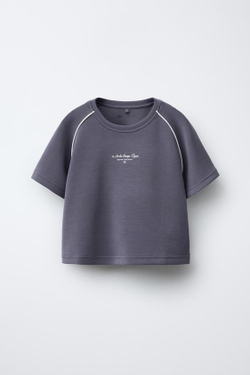 ZARA ФУТБОЛКА ИЗ МОДАЛА С НАДПИСЬЮ, СЕРЫЙ