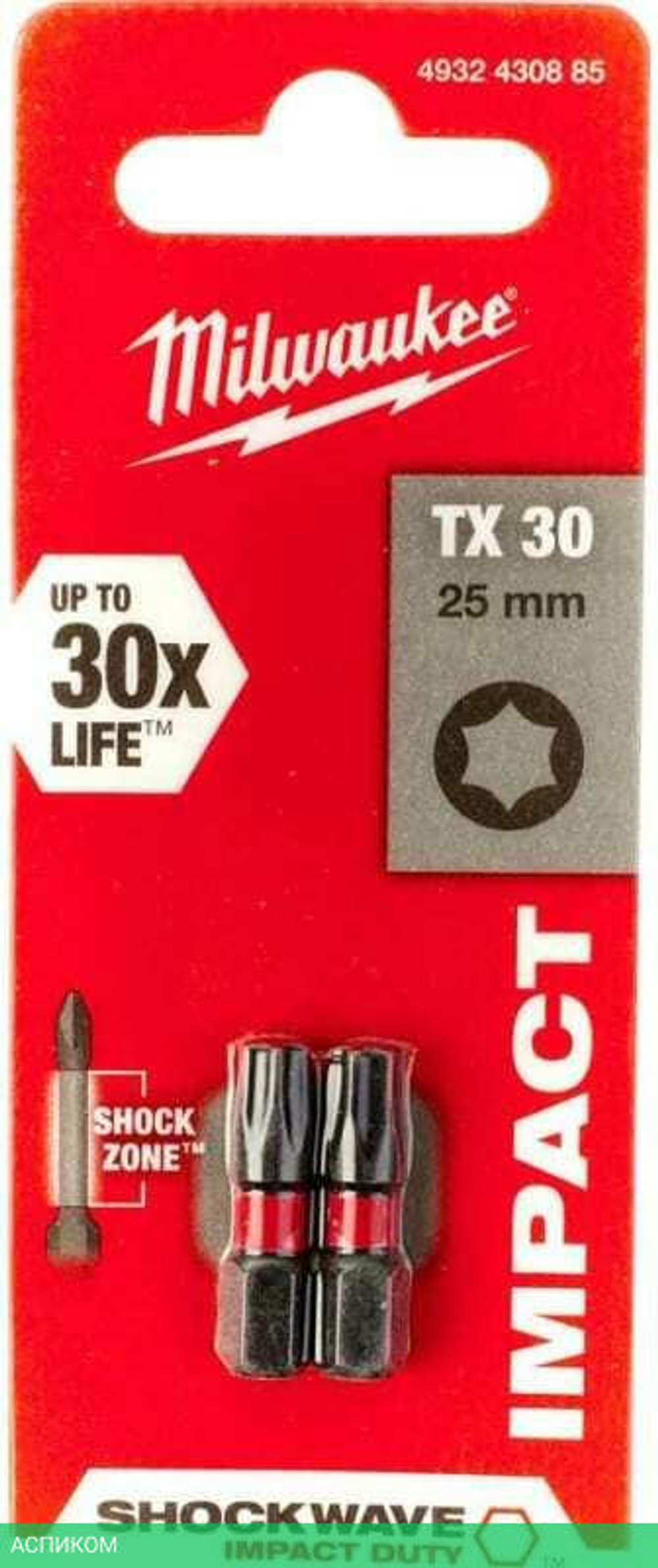 Бита Milwaukee Shockwave TX30 25мм 2шт (4932430885)