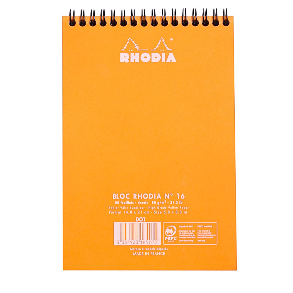 Блокнот Rhodia Classic на спирали A5 в точку 80 гр оранжевый (16503C) 3