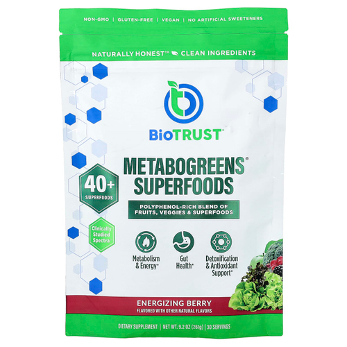 BioTRUST, Metabogreens® Superfoods, бодрящий ягодный вкус, 261 г (9,2 унции)
