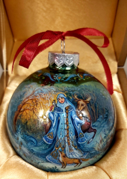 Шар новогодний с ручной росписью Палех "Снегурочка" в футляре