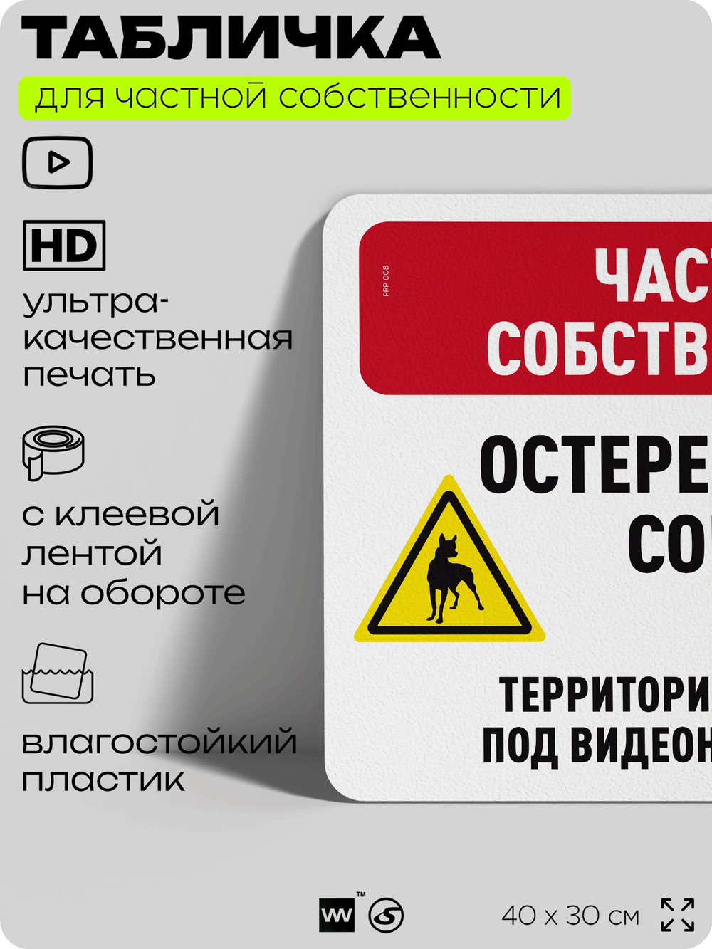 Табличка для частной территории "Частная собственность, остерегайтесь собак", на дом, для участка, организаций, предупреждающая, 40х30 см, Silver Plane x Айдентика Технолоджи