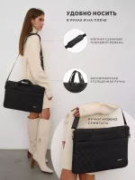 Легкая сумка для ноутбука 14" и 15,6" с карманом и ремнем на плечо (Стеганый черный)