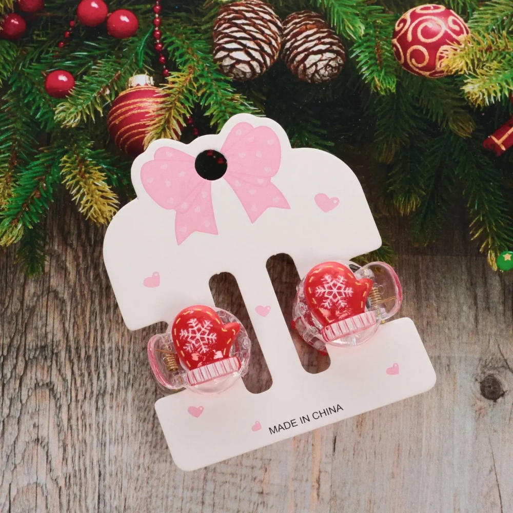 Заколки - крабы для волос 2шт на блистере «Новогодние друзья - Варежки», 2см (в пакете с подвесом)