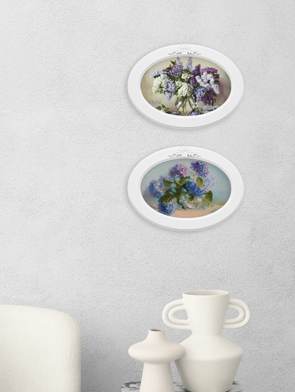 Декор для стены картина в овальной раме с лепниной 27*37 см