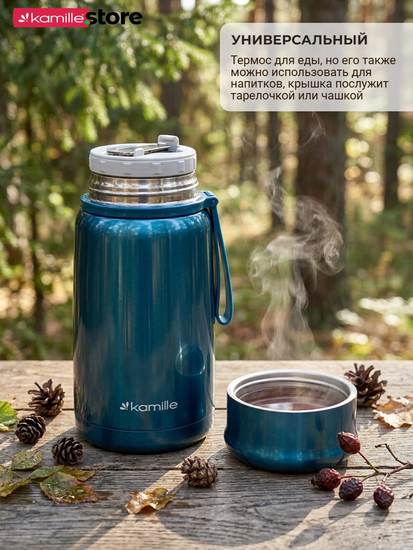 Термос для еды 800 мл. Kamille KM 2148 из нержавеющей стали с ложкой и ручкой