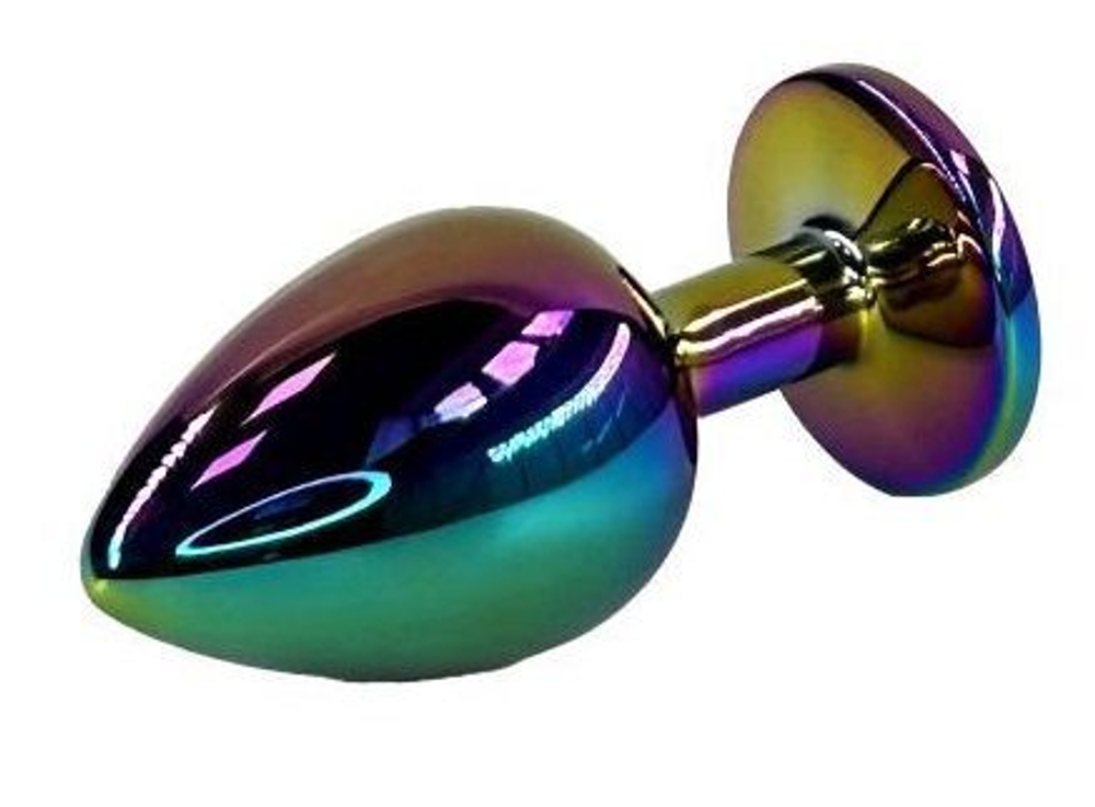 Анальная пробка цвета неохром с радужным кристаллом - 10 см. (Цвет: разноцветный)