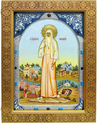 Большая живописная икона Святая преподобномученица великая княгиня Елисавета 42х29см на кипарисе в березовом киоте