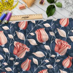 Ткань атлас пастельные бутоны роз на синем фоне