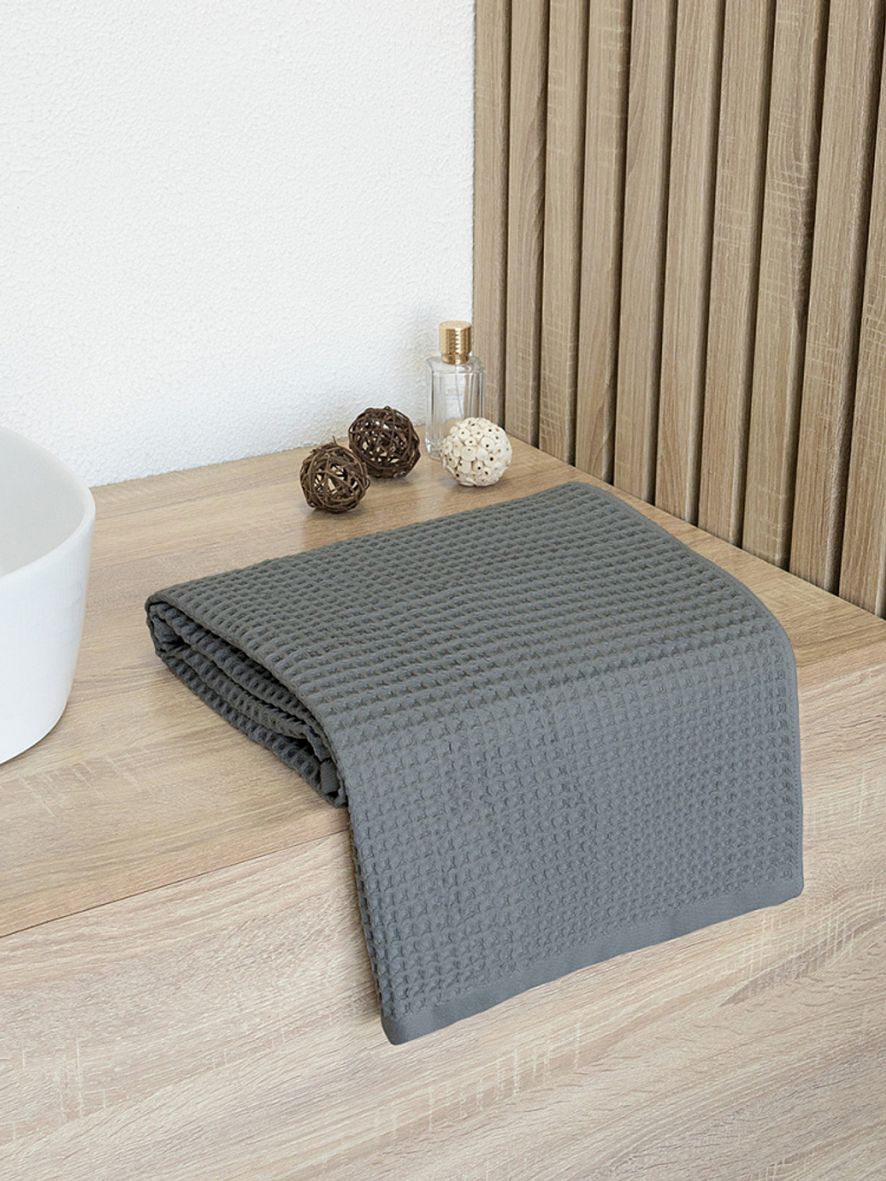 Полотенце вафельное DeNASTIA для бани/сауны 300gsm 70x140, 100% хлопок, темно-серый