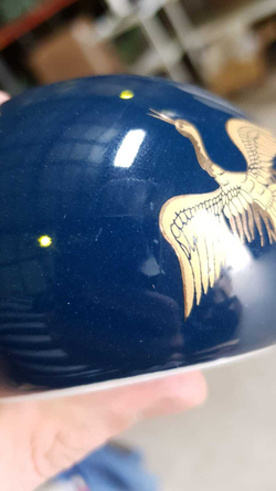 268085Y1 УЦЕНКА Чайник ЖУРАВЛИ "Расправь крылья" 200мл,  h=8см d=15см, фарфор, индиго