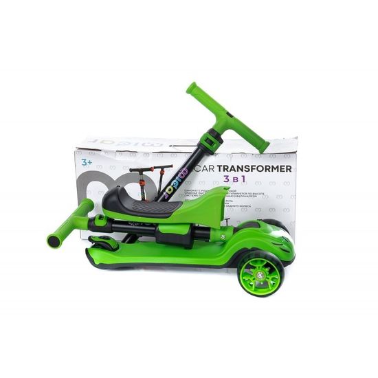 Самокат-беговел 3 в 1 Scooter Micar Transformer складной со светящимися колесами, сиденьем и родительской ручкой зеленый