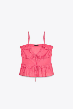 ZARA ТОП С ВОЛАНАМИ И ЗАВЯЗКАМИ, КОРАЛЛОВЫЙ