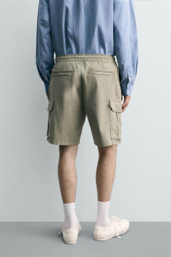 ZARA ШОРТЫ КАРГО RELAXED FIT С ЭФФЕКТОМ ПОТЕРТОСТИ, ХАКИ