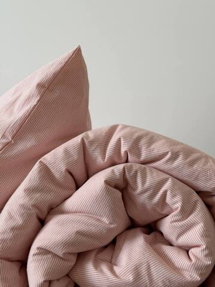 КПБ 1.5 сп ВАРЕНЫЙ ХЛОПОК "Розовая мелкая полоса"