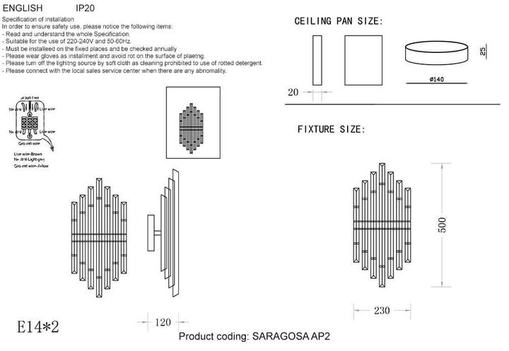 Настенный светильник Crystal Lux Saragosa AP2 Brass/Transparente