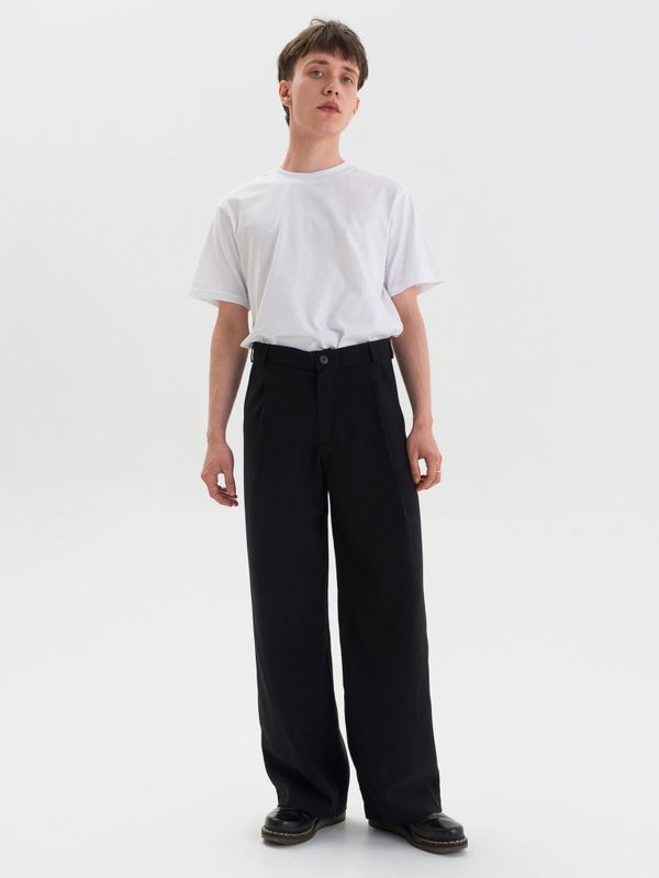 Брюки широкие с защипами черные - фото 3