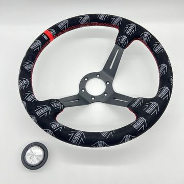 Спортивный руль Momo Ultra Logo #2 замша чёрная с выносом 90мм