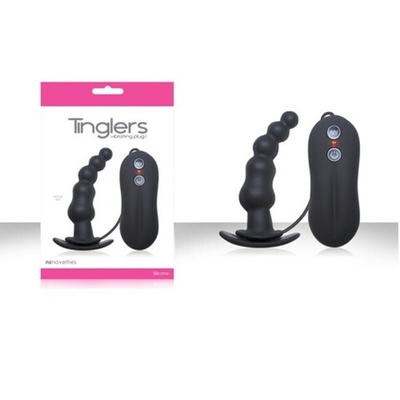 Силиконовая анальная пробка с вибрацией Tinglers ,10 режимов (10 см , черный ) (Цвет: черный)