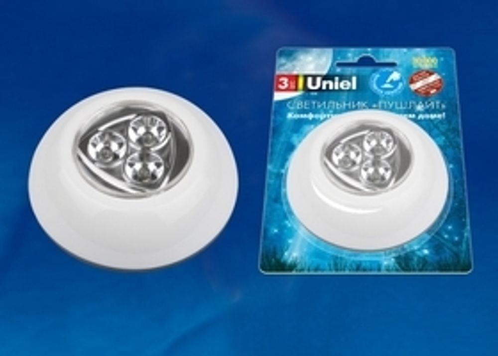 DTL-360 Круг/White/3LED/3АAA Cветильник-ночник пушлайт, питание от 3-х батареек AAA (в комплект не входят). Белый. ТМ Uniel
